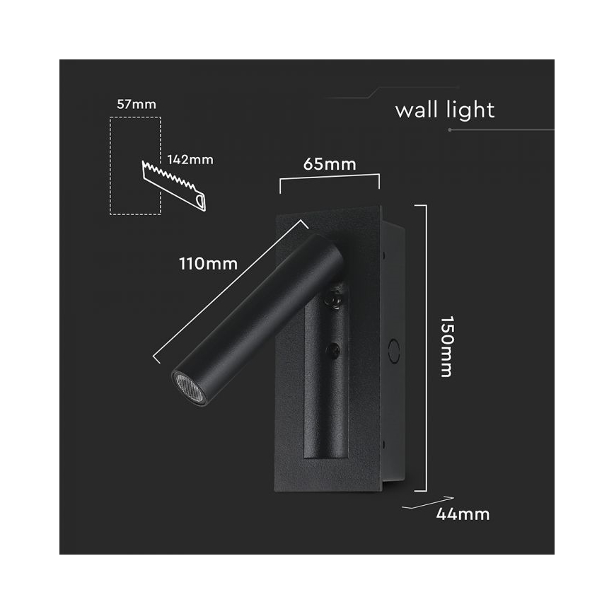 LED-seinäspotti LED/2W/230V 3000K musta