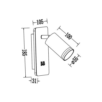 LED-seinäspotti PIPE 1xGU10/10W/230V + LED/6W musta