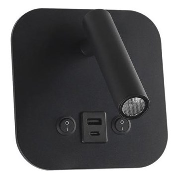 LED-seinäspotti USB-portilla LED/8W/230V 3000K musta