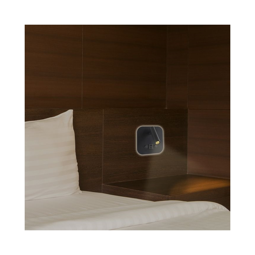 LED-seinäspotti USB-portilla LED/8W/230V 3000K musta