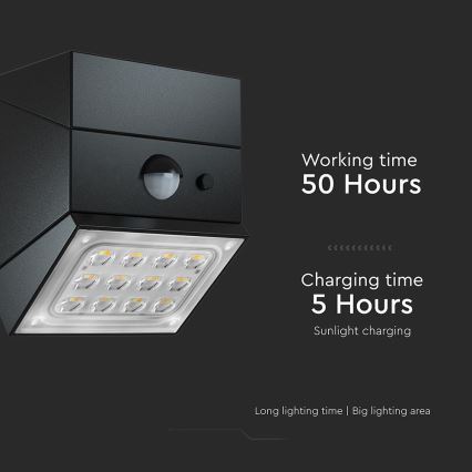 LED-aurinkokennolla varustettu seinävalaisin anturilla LED/2,5W/3,7V 3000/4000/6000K IP65 1200 mAh musta