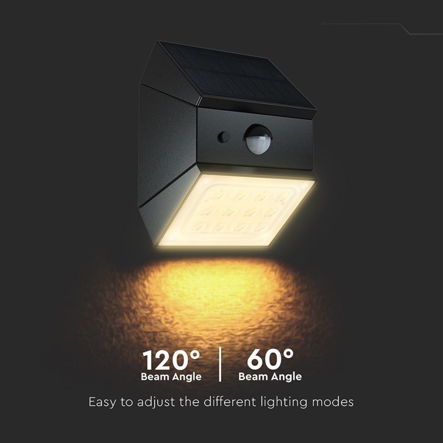 LED-aurinkokennolla varustettu seinävalaisin anturilla LED/2,5W/3,7V 3000/4000/6000K IP65 1200 mAh musta