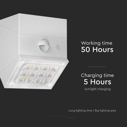 Aurinkokäyttöinen LED-seinävalaisin anturilla LED/2,5W/3,7V 3000/4000/6000K IP65 1200 mAh valkoinen