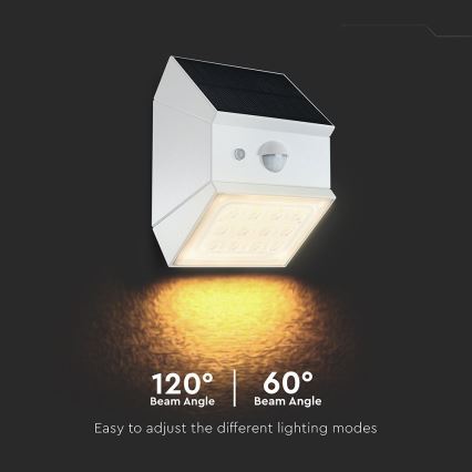 Aurinkokäyttöinen LED-seinävalaisin anturilla LED/2,5W/3,7V 3000/4000/6000K IP65 1200 mAh valkoinen