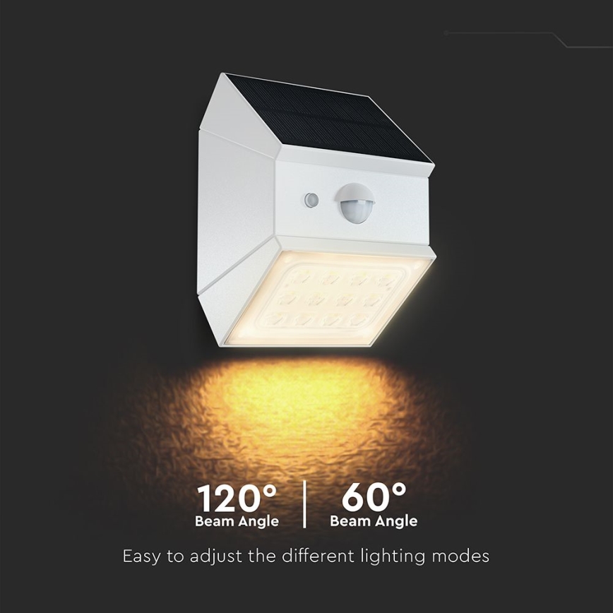 Aurinkokäyttöinen LED-seinävalaisin anturilla LED/2,5W/3,7V 3000/4000/6000K IP65 1200 mAh valkoinen