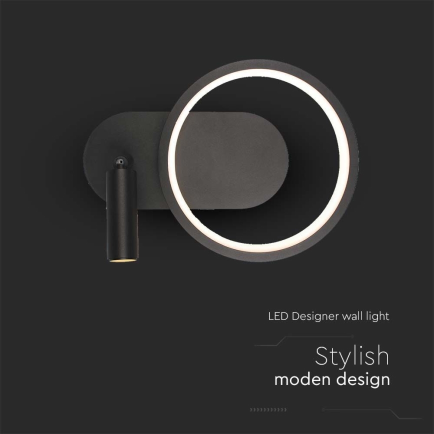 LED-seinävalaisin LED/14W/230V 3000K musta