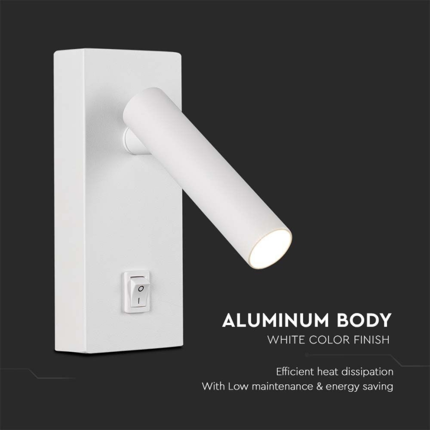 LED-seinävalaisin kytkimellä LED/2W/230V 3000K valkoinen