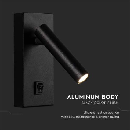 LED-seinävalaisin LED/2W/230V 4000K musta