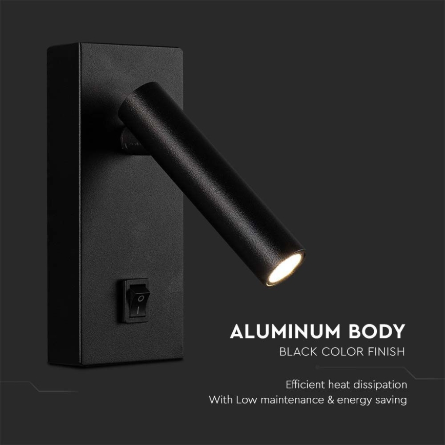 LED-seinävalaisin LED/2W/230V 4000K musta