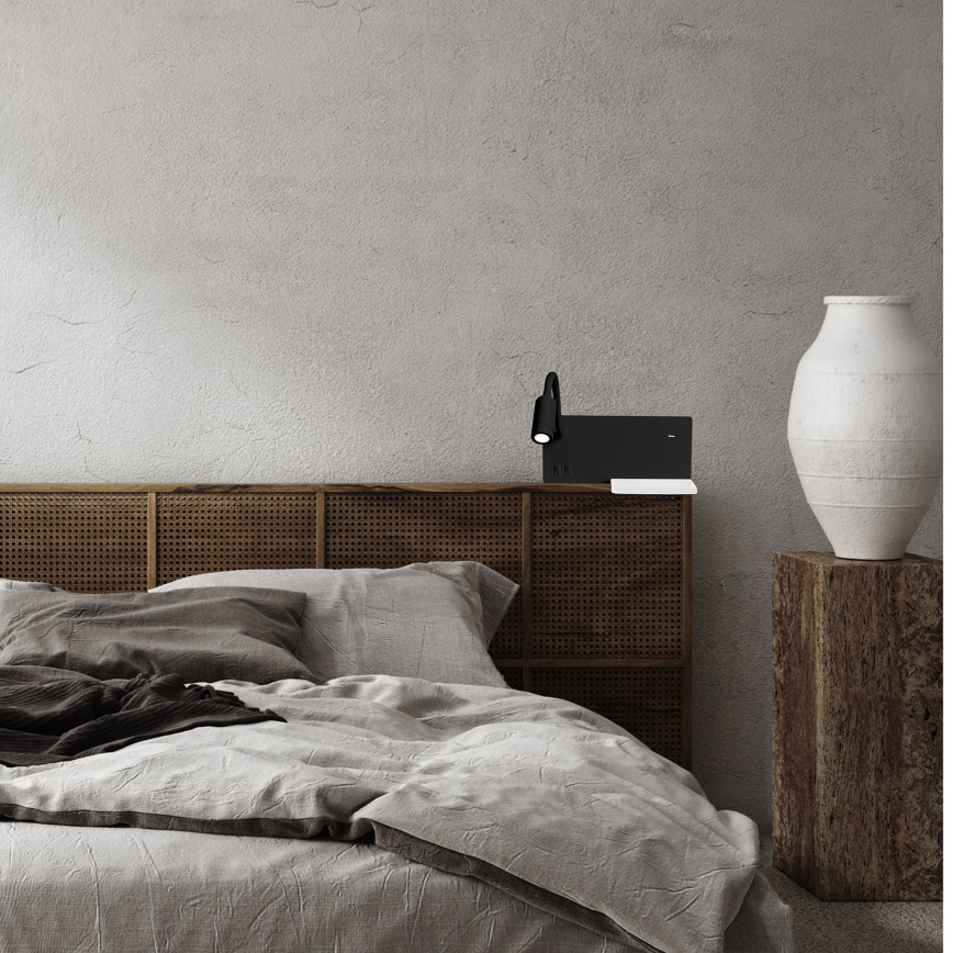 LED-seinävalaisin SHELF LED/4W+LED/5W+LED/2W/230V musta