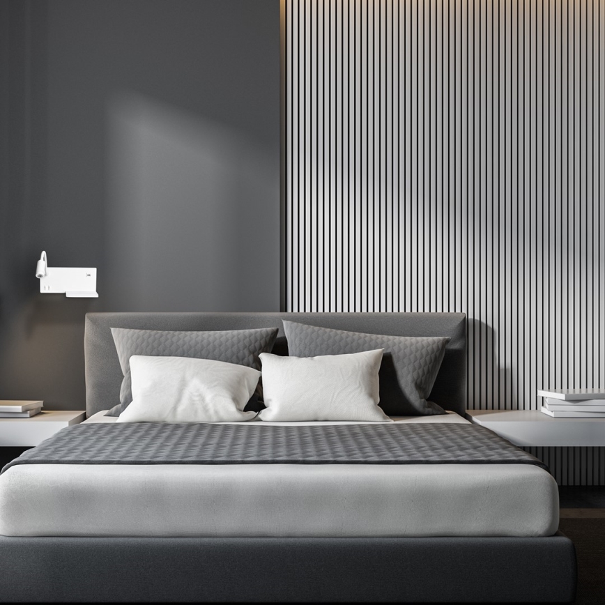 LED-seinävalaisin SHELF LED/4W+LED/5W+LED/2W/230V + USB-portti valkoinen