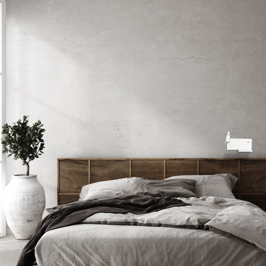 LED-seinävalaisin SHELF LED/4W+LED/5W+LED/2W/230V + USB-portti valkoinen