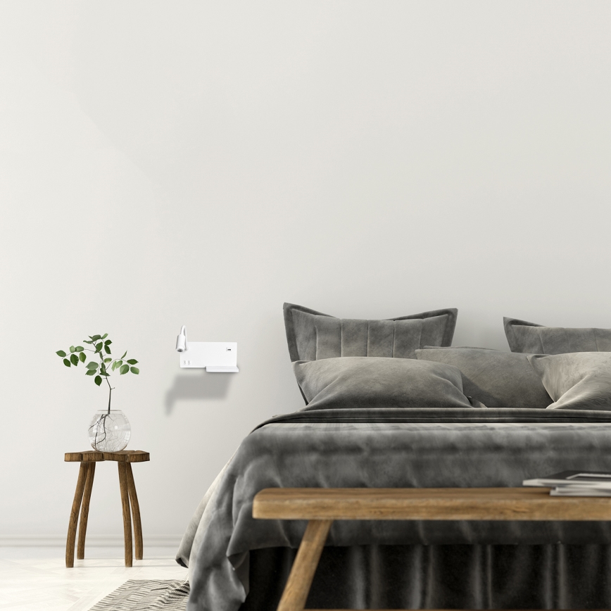 LED-seinävalaisin SHELF LED/4W+LED/5W+LED/2W/230V + USB-portti valkoinen