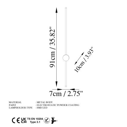 LED-seinävalaisin SWORD LED/13W/230V 3000K mattakultainen