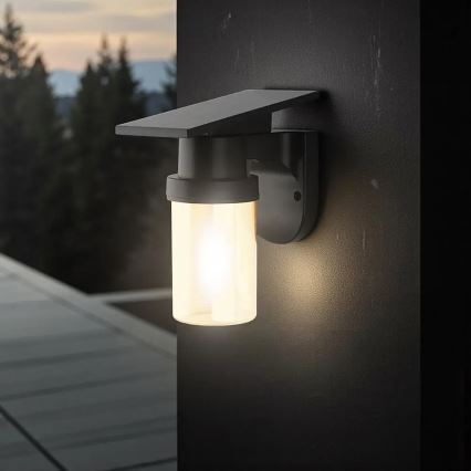 LED-aurinkokäyttöinen seinävalaisin LED/3,7V 2700/3200/5000K IP54 1800 mAh musta/savunbeige + kaukosäädin