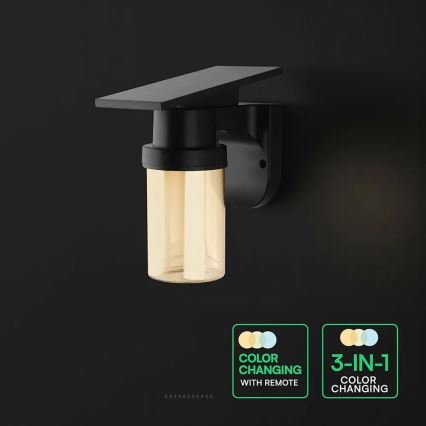 LED-aurinkokäyttöinen seinävalaisin LED/3,7V 2700/3200/5000K IP54 1800 mAh musta/savunbeige + kaukosäädin