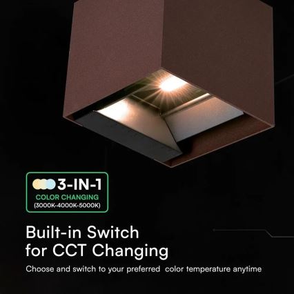 LED-aurinkokäyttöinen seinävalaisin anturilla LED/9W/3,7V 3000/4000/5000K IP65 2600 mAh ruskea