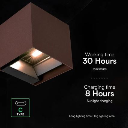LED-aurinkokäyttöinen seinävalaisin anturilla LED/9W/3,7V 3000/4000/5000K IP65 2600 mAh ruskea
