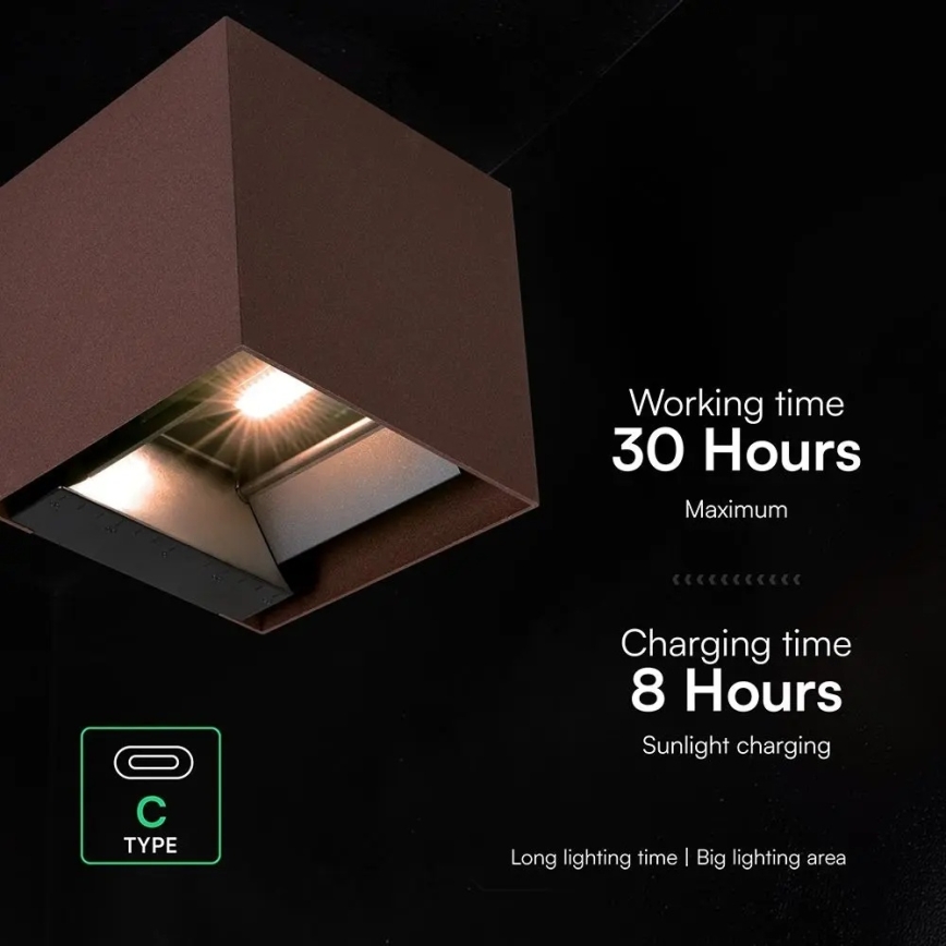 LED-aurinkokäyttöinen seinävalaisin anturilla LED/9W/3,7V 3000/4000/5000K IP65 2600 mAh ruskea