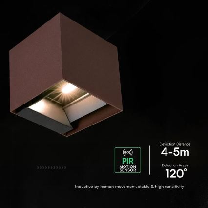 LED-aurinkokäyttöinen seinävalaisin anturilla LED/9W/3,7V 3000/4000/5000K IP65 2600 mAh ruskea