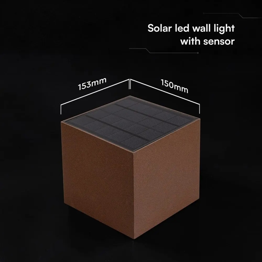 LED-aurinkokäyttöinen seinävalaisin anturilla LED/9W/3,7V 3000/4000/5000K IP65 2600 mAh ruskea
