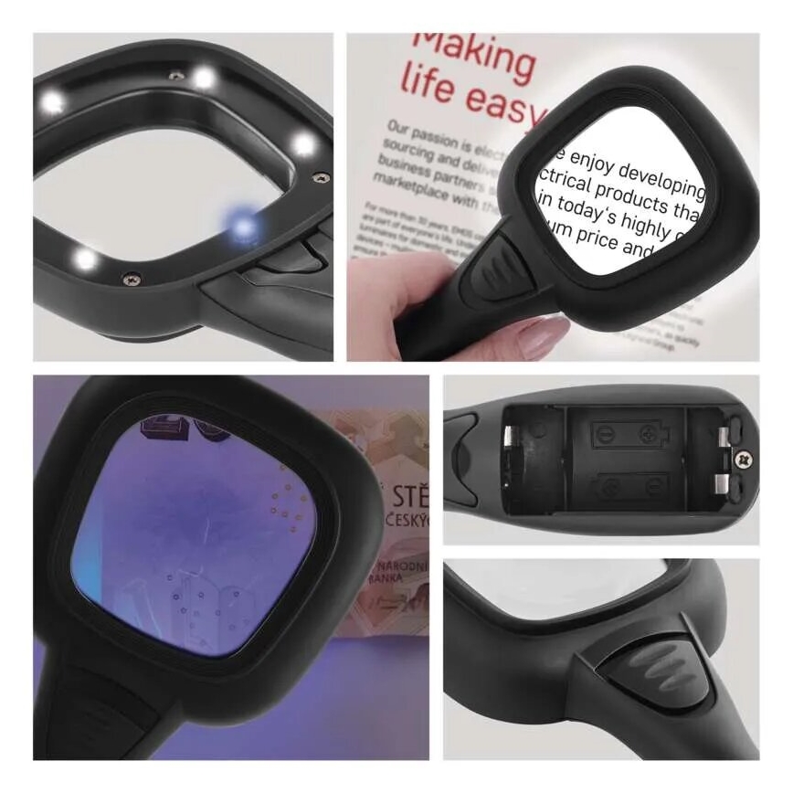 LED Suurennuslasi 2,5xZOOM taustavalolla ja UV-valoa LED/UV/2xAAA