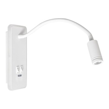 LED-taipuisa seinävalaisin USB-BASE LED/8W+LED/2W/230V valkoinen