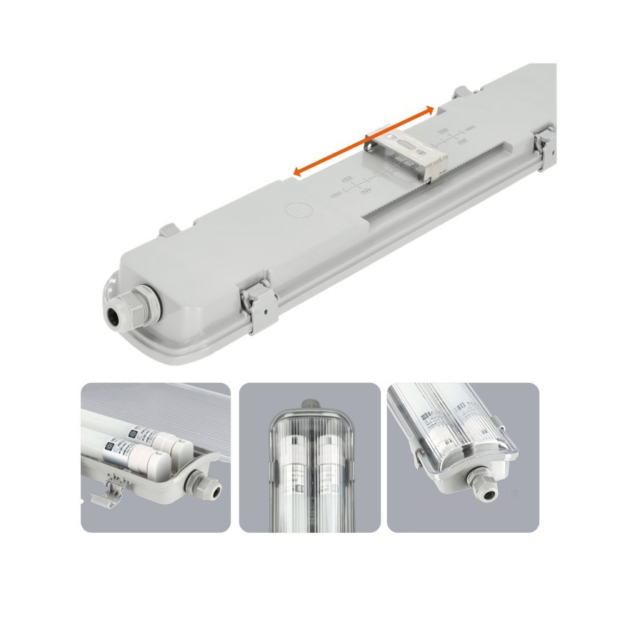 LED-tekninen loisteputkivalaisin T8, 2x G13, 18W, 230V, 6500K, IP65, 127 cm