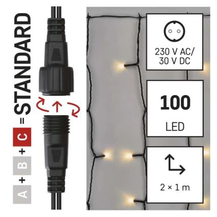 LED Ulkoinen jouluketju 100xLED/1x2m IP44 lämmin valkoinen