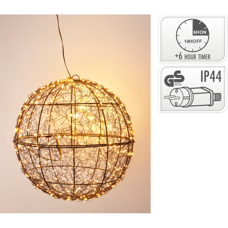 LED ulkoinen joulukoriste 500 LED/230 V Ø 35 cm IP44 lämmin valkoinen pallo/musta