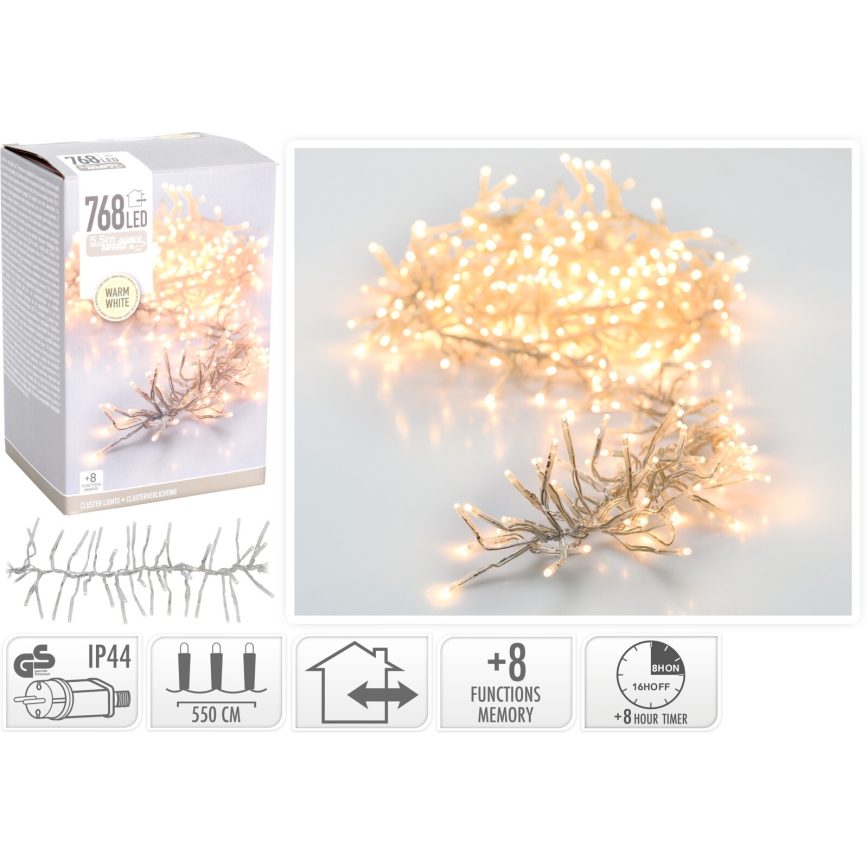 LED ulkoiset jouluvalot 768xLED/230V/8 toimintoa 8,5 m IP44 lämmin valkoinen