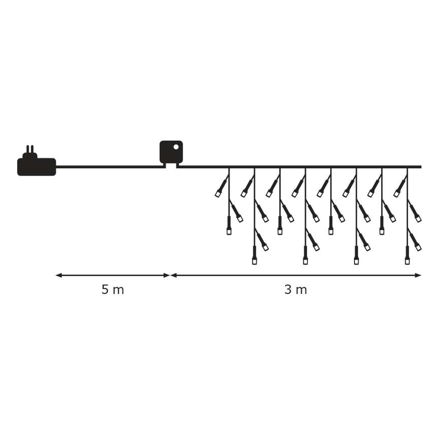 LED-ulkojouluketju CHAIN 180xLED/8 toimintoa 8m IP44 kylmä valkoinen