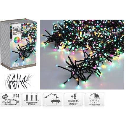 LED-ulkojouluvaloketju 576xLED/230V/8 toimintoa 7,2 m IP44 monivärinen