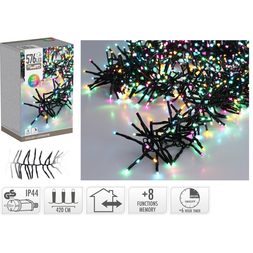 LED-ulkojouluvaloketju 576xLED/230V/8 toimintoa 7,2 m IP44 monivärinen