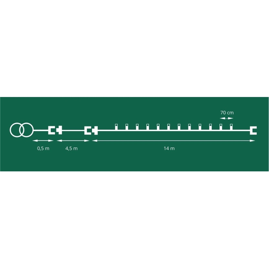 LED-ulkojouluvaloketju CONE FILAMENT 20xE10 19m monivärinen/lämmin valkoinen IP44, Valmistettu Tšekissä