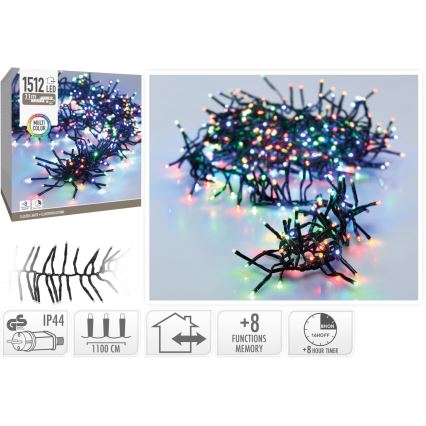 LED-ulkojouluvalosarja 1512xLED/230V/8 toimintoa 14 m IP44 monivärinen