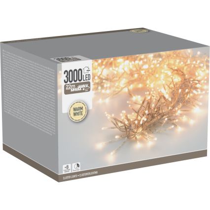 LED-ulkojouluvalosarja 3000xLED/230V/8 toimintoa 24,8 m IP44 lämmin valkoinen
