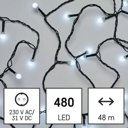 LED-ulkojouluvalosarja, 480 LED, 8 toimintoa, 53 m, kylmänvalkoinen, IP44