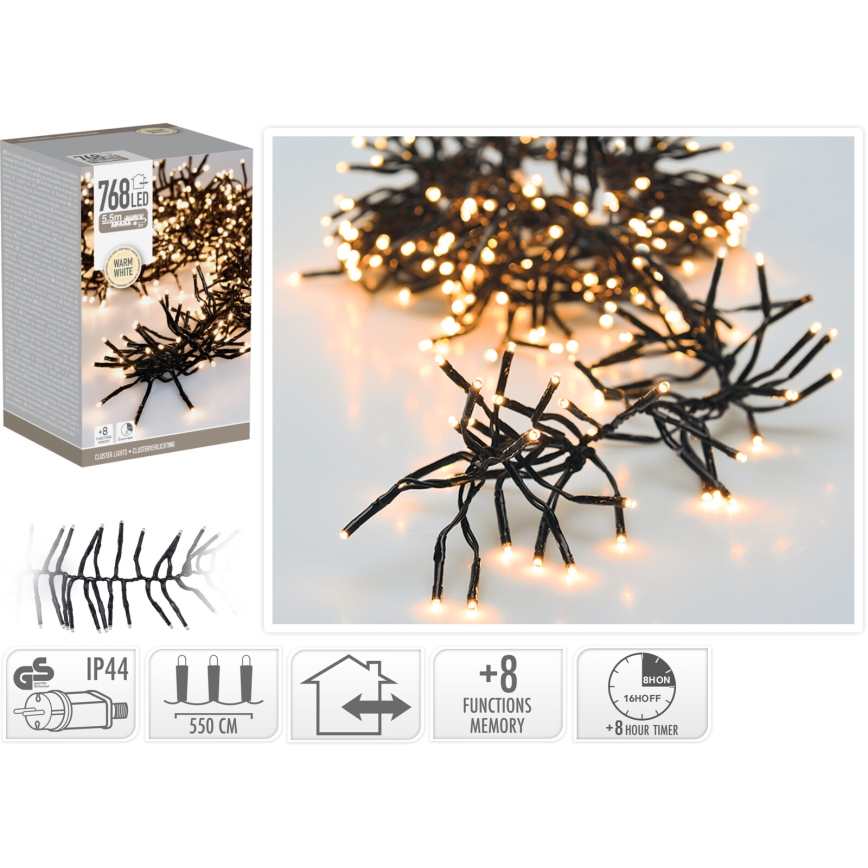 LED-ulkojouluvalosarja 768xLED/230V/8 toimintoa 8,5 m IP44 lämmin valkoinen