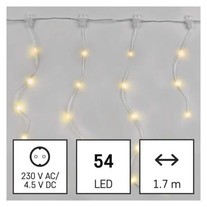 LED-ulkokäyttöinen valoketju, 54 LED / 8 toimintoa, 6,7 x 0,7 m, IP44, lämmin valkoinen