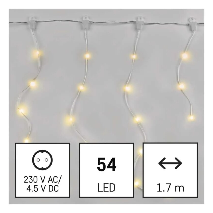 LED-ulkokäyttöinen valoketju, 54 LED / 8 toimintoa, 6,7 x 0,7 m, IP44, lämmin valkoinen