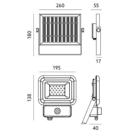 LED Ulkokäyttöön tarkoitettu aurinkokennovalo liiketunnistimella LED/20W/3,7V 6500K IP65 4400 mAh