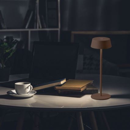 LED Ulkokäyttöön himmennettävä kosketuksella ladattava pöytävalaisin LED/2W/5V 4400 mAh IP54 ruskea