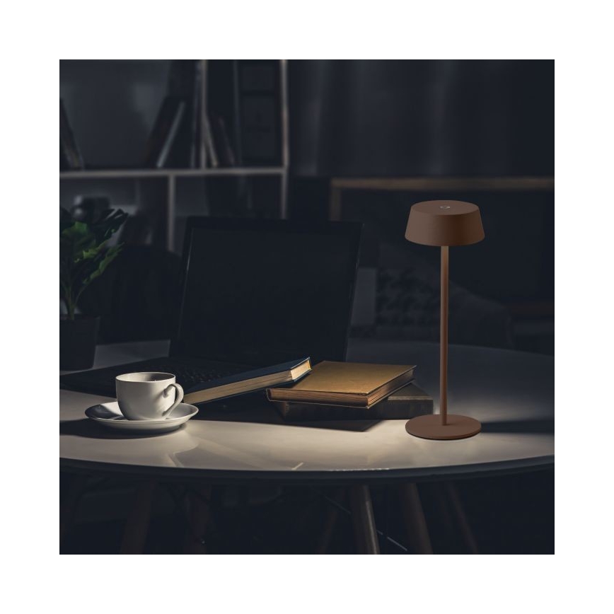 LED Ulkokäyttöön himmennettävä kosketuksella ladattava pöytävalaisin LED/2W/5V 4400 mAh IP54 ruskea