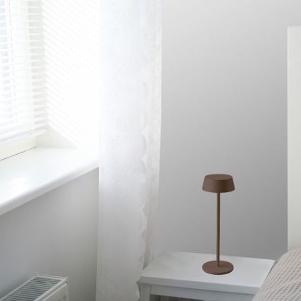 LED Ulkokäyttöön himmennettävä kosketuksella ladattava pöytävalaisin LED/2W/5V 4400 mAh IP54 ruskea