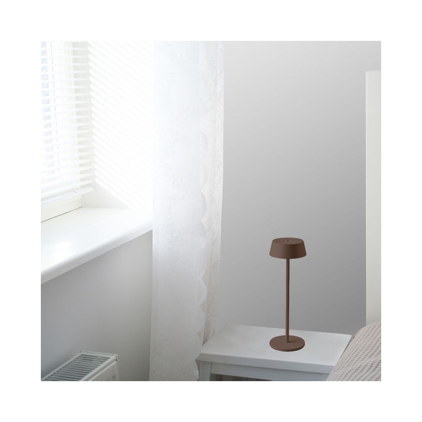 LED Ulkokäyttöön himmennettävä kosketuksella ladattava pöytävalaisin LED/2W/5V 4400 mAh IP54 ruskea