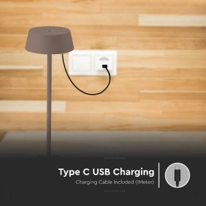 LED Ulkokäyttöön himmennettävä kosketuksella ladattava pöytävalaisin LED/2W/5V 4400 mAh IP54 ruskea