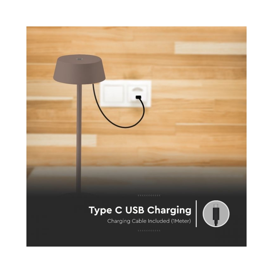 LED Ulkokäyttöön himmennettävä kosketuksella ladattava pöytävalaisin LED/2W/5V 4400 mAh IP54 ruskea