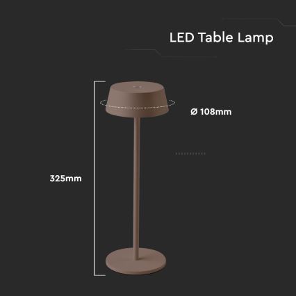 LED Ulkokäyttöön himmennettävä kosketuksella ladattava pöytävalaisin LED/2W/5V 4400 mAh IP54 ruskea
