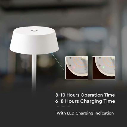 LED Ulkokäyttöön himmennettävä kosketuksella ladattava pöytävalaisin LED/2W/5V 4400 mAh IP54 valkoinen